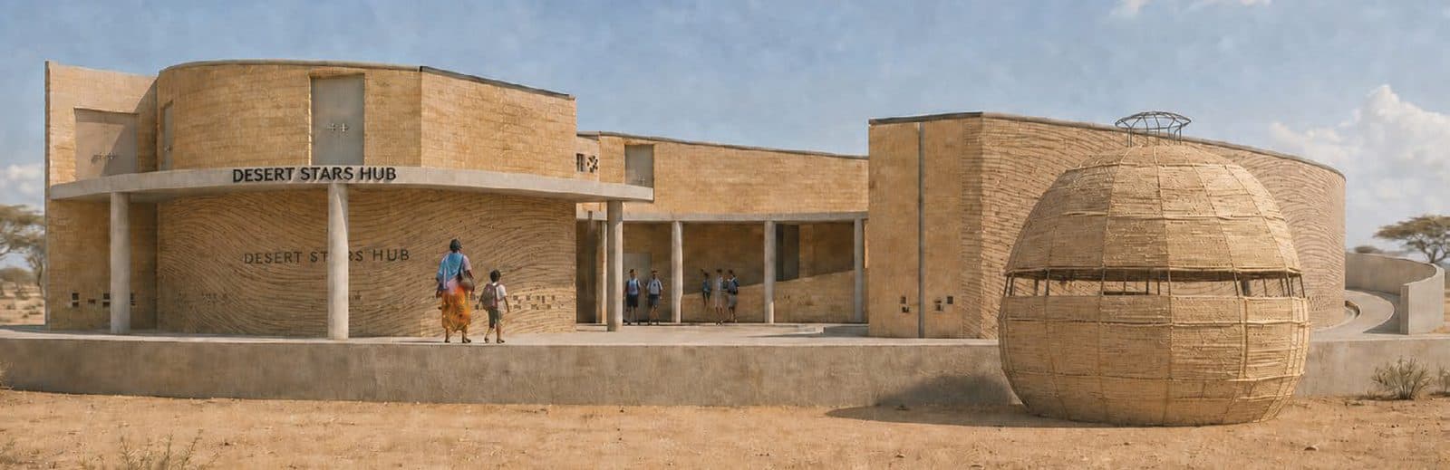 Desert Stars Hub entrance, with visitors arriving